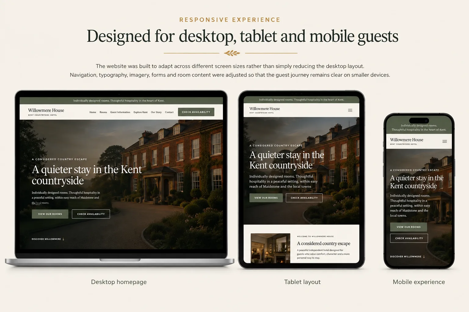 Willowmere House website displayed across desktop, tablet and mobile devices.
